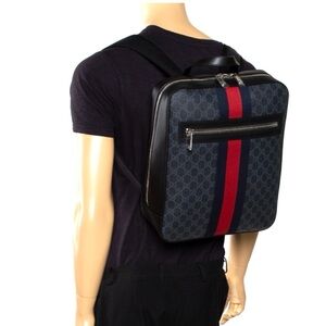 Authentic Gucci GG Supreme Canvas Backpack black grey canvas unisex bag